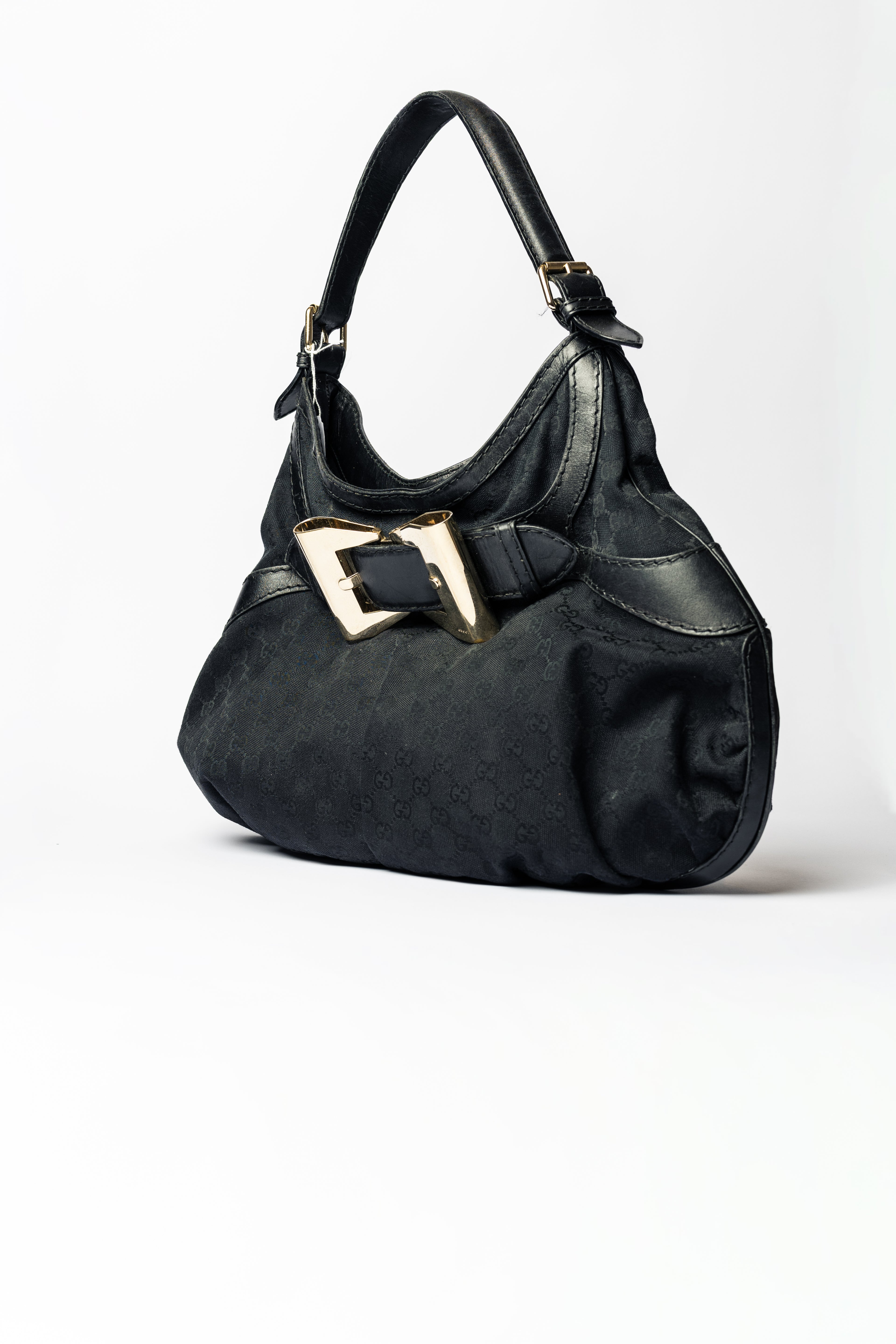 Gucci Black Nylon Buckle Hobo Bag