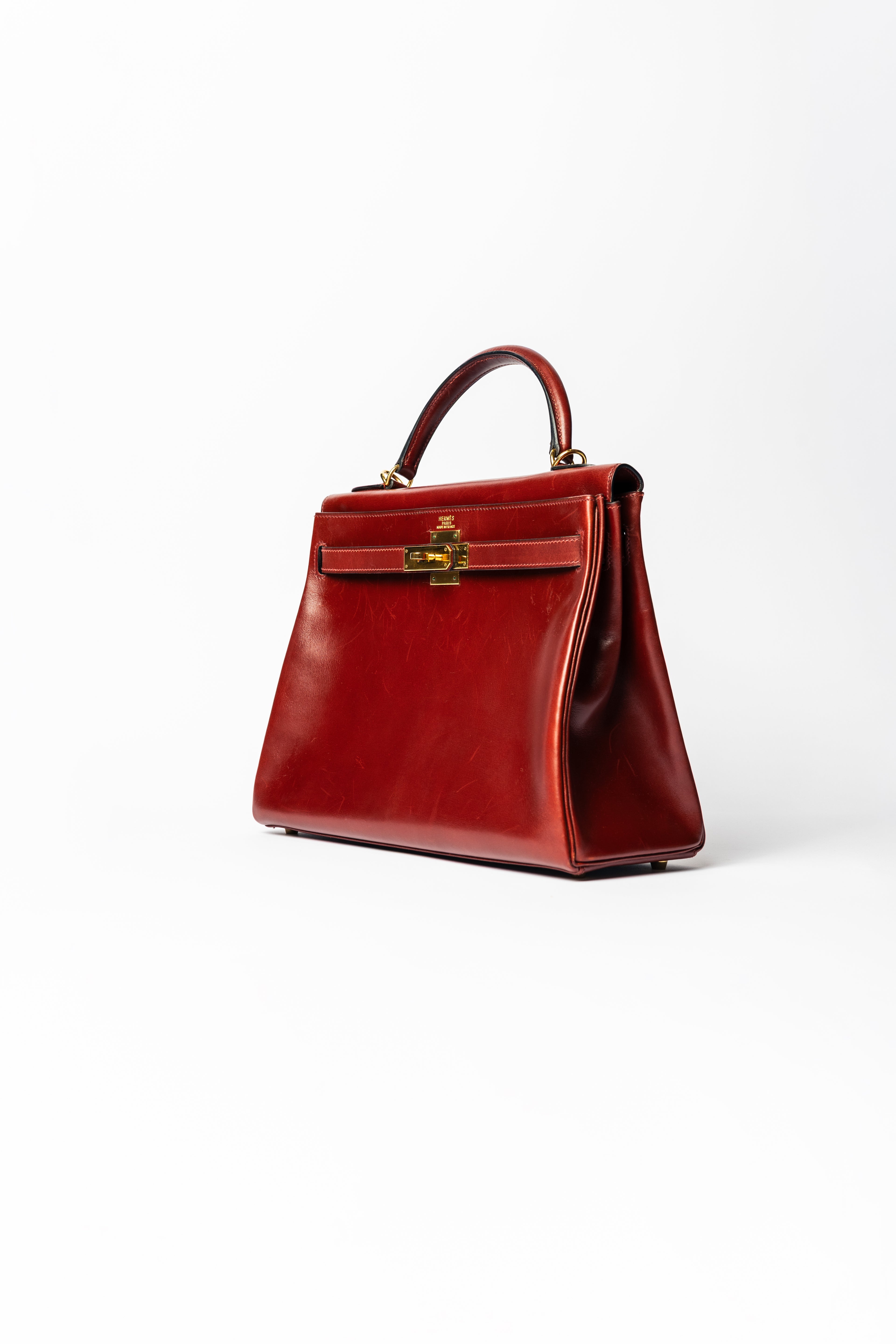 Hermès Kelly 32 Sellier – Rouge H (Leather Top Handle Bag)