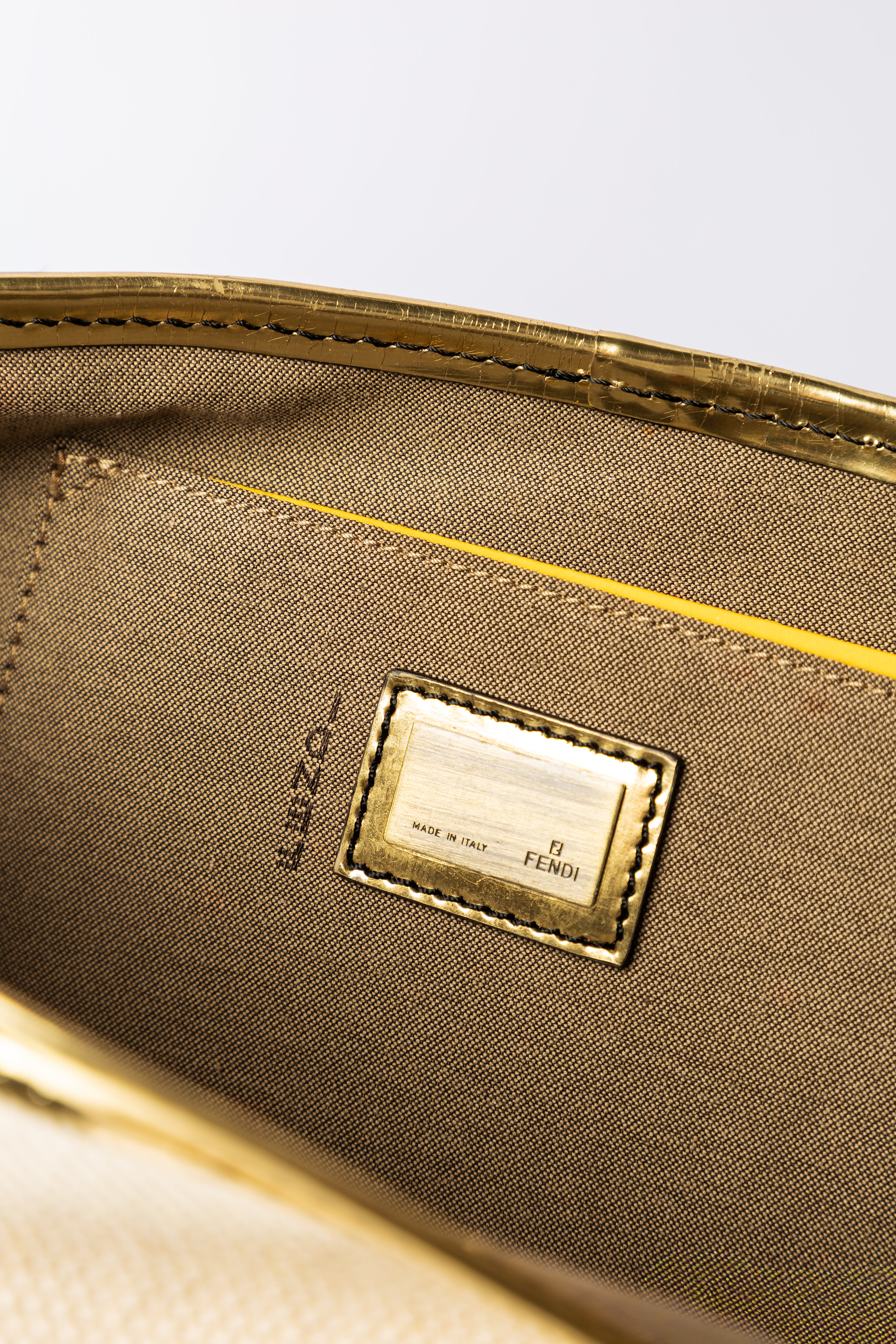 Fendi B Buckle Baguette (Canvas & Leather – Gold Details)