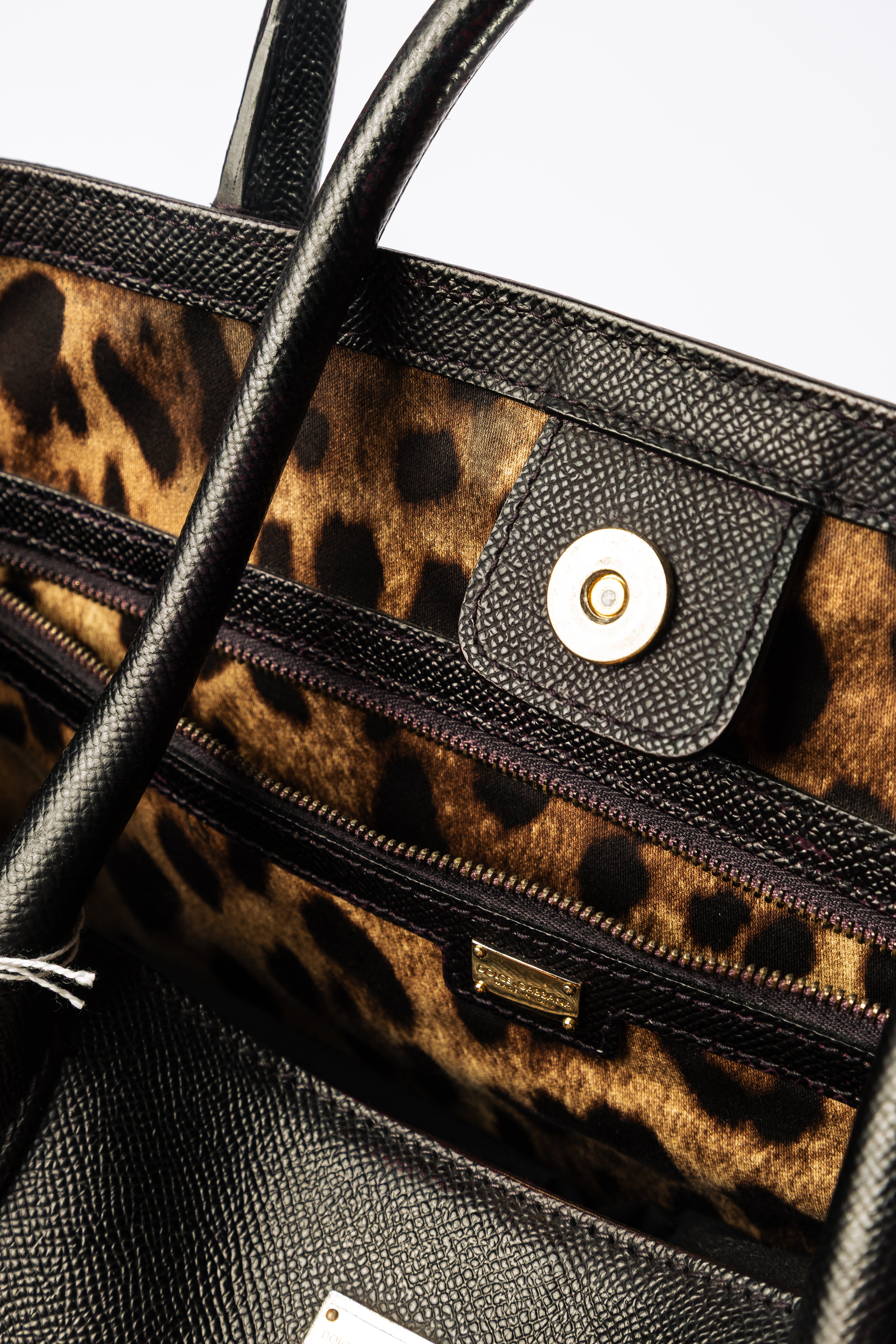 Dolce & Gabbana Leopard Lined Leather Tote – Nera