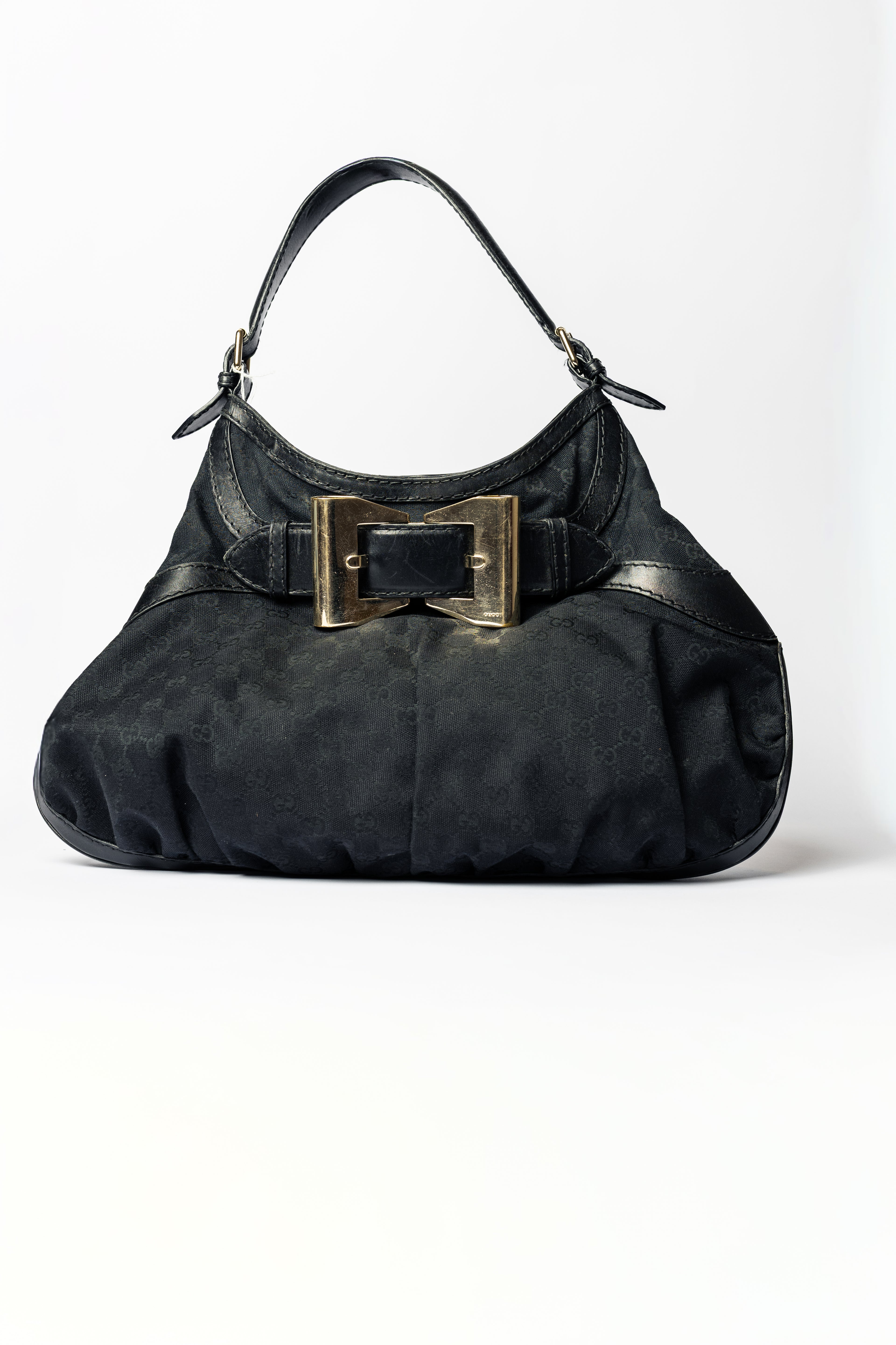 Gucci Black Nylon Buckle Hobo Bag